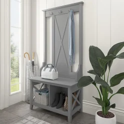 Bush Furniture Key West 66" Hall Tree with Shoe Storage Bench, Cape Cod Gray (KWS166CG-03)