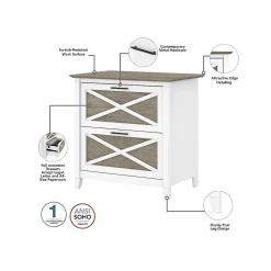 Bush Furniture Key West 2-Drawer Lateral File Cabinet, Letter/Legal, Shiplap Gray/Pure White, 30
