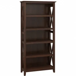 Bush Furniture Key West 66"H 5-Shelf Bookcase with Adjustable Shelves, Bing Cherry Laminate (KWB132BC-03)