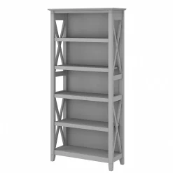 Bush Furniture Key West 66"H 5-Shelf Bookcase with Adjustable Shelves, Cape Cod Gray Laminated Wood (KWB132CG-03)