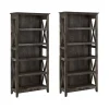 Bush Furniture Key West 66"H 5-Shelf Bookcase with Adjustable Shelves, Dark Gray Hickory Wood, 2/Set (KWS046GH)