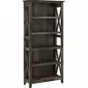 Bush Furniture Key West 66"H 5-Shelf Bookcase with Adjustable Shelves, Dark Gray Hickory Wood (KWB132GH-03)