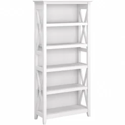 Bush Furniture Key West 5-Shelf 66"H Bookcase, Pure White Oak (KWB132WT-03)