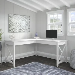 Bush Furniture Key West 60"W L-Shaped Desk, Pure White Oak (KWD160WT-03)