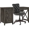 Bush Furniture Key West 54"W Computer Desk with Storage and Mid-Back Tufted Office Chair, Dark Gray Hickory (KWS020GH)