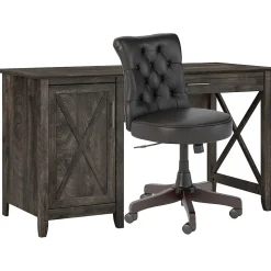Bush Furniture Key West 54"W Computer Desk with Storage and Mid-Back Tufted Office Chair, Dark Gray Hickory (KWS020GH)