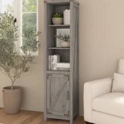 Bush Furniture Knoxville 72"H 5-Shelf Bookcase with Door, Restored Gray (CGB118RTG-03)