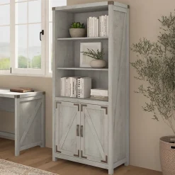 Bush Furniture Knoxville 72"H 5-Shelf Bookcase with Doors, Cottage White (CGB132CWH-03)
