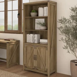 Bush Furniture Knoxville 72"H 5-Shelf Bookcase with Doors, Reclaimed Pine (CGB132RCP-03)
