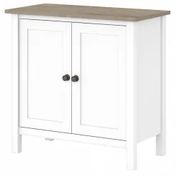 Bush Furniture Mayfield 30" Storage Cabinet with 2 Shelves, Pure White/Shiplap Gray (MAS131GW2-03)