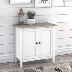 Bush Furniture Mayfield 30" Storage Cabinet with 2 Shelves, Pure White/Shiplap Gray (MAS131GW2-03)