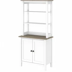 Bush Furniture Mayfield 5-Shelf 66"H Standard Bookcase with Doors, Pure White/Shiplap Gray (MAY019GW2)