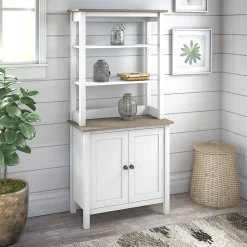 Bush Furniture Mayfield 5-Shelf 66"H Standard Bookcase with Doors, Pure White/Shiplap Gray (MAY019GW2)