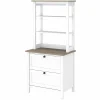Bush Furniture Mayfield 2-Shelf 66"H Standard Bookcase with Drawers, Pure White/Shiplap Gray (MAY018GW2)