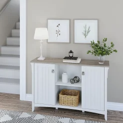 Bush Furniture Salinas 29.96" Accent Storage Cabinet with 3 Shelves, Shiplap Gray/Pure White (SAS147G2W-03)