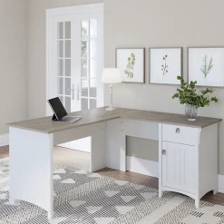 Bush Furniture Salinas 60" L-Shaped Desk, Shiplap Gray/Pure White (SAD160G2W-03)