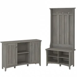 Bush Furniture Salinas 68.11" Storage Set with Hall Tree, Shoe Bench and Accent Cabinet, 5 Shelves, Driftwood Gray (SAL008DG)