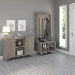 Bush Furniture Salinas 68.11" Storage Set with Hall Tree, Shoe Bench and Accent Cabinet, 5 Shelves, Driftwood Gray (SAL008DG)