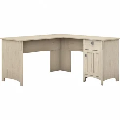 Bush Furniture Salinas 60"W L Shaped Desk with Storage, Antique White (SAD160AW-03)