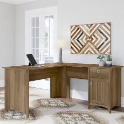 Bush Furniture Salinas 60"W L Shaped Desk with Storage, Reclaimed Pine (SAD160RCP-03)