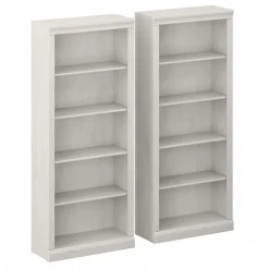 Bush Furniture Saratoga 72"H 5-Shelf Bookcase with Adjustable Shelves, Linen White Oak Laminate, 2/Set (SAR008LW)