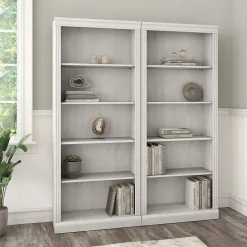 Bush Furniture Saratoga 72"H 5-Shelf Bookcase with Adjustable Shelves, Linen White Oak Laminate, 2/Set (SAR008LW)