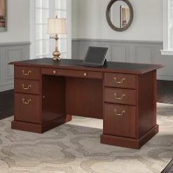 Bush Furniture Saratoga 66"W Executive Desk with Drawers, Harvest Cherry/Black (EX45666-03K)