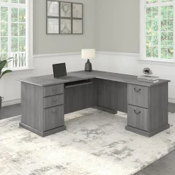 Bush Furniture Saratoga 66"W L Shaped Computer Desk with Drawers, Modern Gray (EX45870-03K)