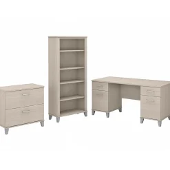 Bush Furniture Somerset 60" Computer Desk with Lateral File Cabinet and 5-Shelf Bookcase, Sand Oak (SET013SO)