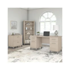 Bush Furniture Somerset 60" Computer Desk with Lateral File Cabinet and 5-Shelf Bookcase, Sand Oak (SET013SO)