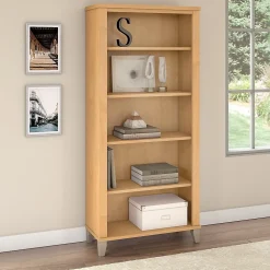 Bush Furniture Somerset 65.21"H 5-Shelf Bookcase with Adjustable Shelves, Maple Cross Laminate (WC81465)