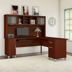 Bush Furniture Somerset 72"W L Shaped Desk with Hutch, Hansen Cherry (SET001HC)