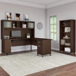 Bush Furniture Somerset 72"W L Shaped Desk with Hutch and 5 Shelf Bookcase, Mocha Cherry (SET011MR)