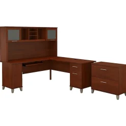Bush Furniture Somerset 72"W L Shaped Desk with Hutch and Lateral File Cabinet, Hansen Cherry (SET009HC)