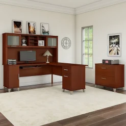 Bush Furniture Somerset 72"W L Shaped Desk with Hutch and Lateral File Cabinet, Hansen Cherry (SET009HC)