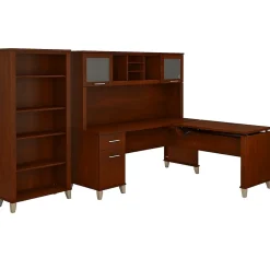 Bush Furniture Somerset 72"W 3 Position Sit to Stand L Shaped Desk with Hutch and Bookcase, Hansen Cherry (SET017HC)