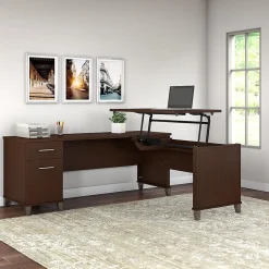 Bush Furniture Somerset 72"W 3 Position Sit to Stand L Shaped Desk, Mocha Cherry (SET014MR)
