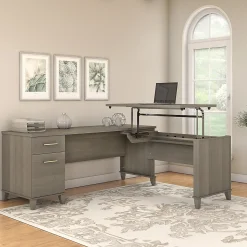 Bush Furniture Somerset 72"W 3 Position Sit to Stand L Shaped Desk, Ash Gray (SET014AG)