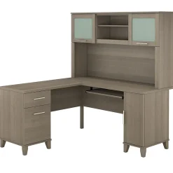 Bush Furniture Somerset 60"W L Shaped Desk with Hutch, Ash Gray (SET002AG)