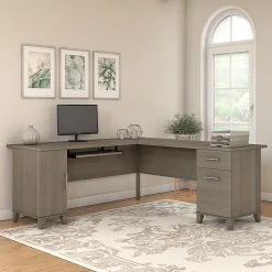 Bush Furniture Somerset 72"W L Shaped Desk with Storage, Ash Gray (WC81610K)