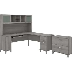 Bush Furniture Somerset 72"W L Shaped Desk with Hutch and Lateral File Cabinet, Platinum Gray (SET009PG)