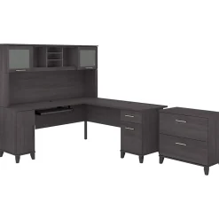Bush Furniture Somerset 72"W L Shaped Desk with Hutch and Lateral File Cabinet, Storm Gray (SET009SG)