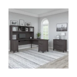 Bush Furniture Somerset 72"W L Shaped Desk with Hutch and Lateral File Cabinet, Storm Gray (SET009SG)