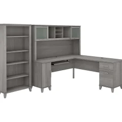 Bush Furniture Somerset 72"W L Shaped Desk with Hutch and 5 Shelf Bookcase, Platinum Gray (SET011PG)