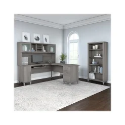 Bush Furniture Somerset 72"W L Shaped Desk with Hutch and 5 Shelf Bookcase, Platinum Gray (SET011PG)