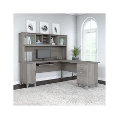 Bush Furniture Somerset 72"W L Shaped Desk with Hutch, Platinum Gray (SET001PG)