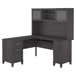 Bush Furniture Somerset 60"W L Shaped Desk with Hutch, Storm Gray (SET002SG)