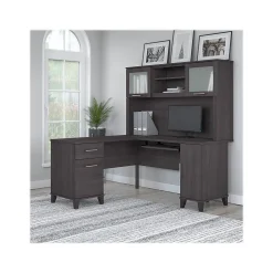 Bush Furniture Somerset 60"W L Shaped Desk with Hutch, Storm Gray (SET002SG)