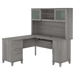 Bush Furniture Somerset 60"W L Shaped Desk with Hutch, Platinum Gray (SET002PG)