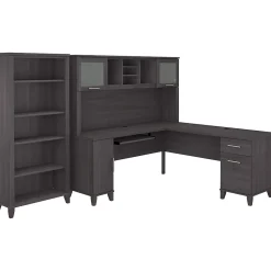 Bush Furniture Somerset 72"W L Shaped Desk with Hutch and 5 Shelf Bookcase, Storm Gray (SET011SG)